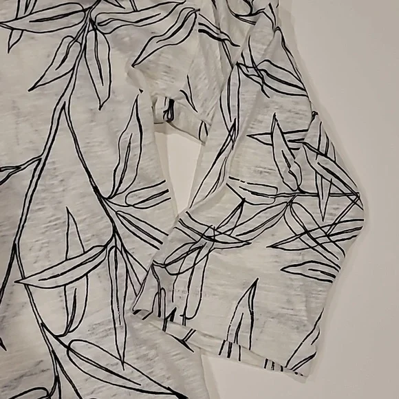Cynthia Rowley Bamboo Leaf Print Three Quarter Sleeve Top Black Off White Large - Picture 7 of 9